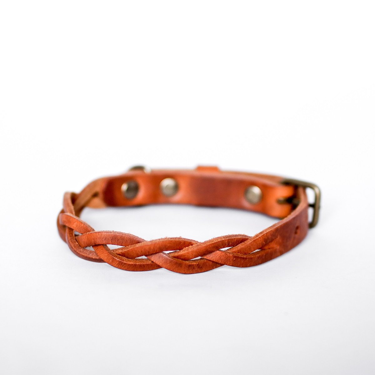 Twisted Braided Leather Dog Collar – Camel / Cognac | Handcrafted Italian Leather