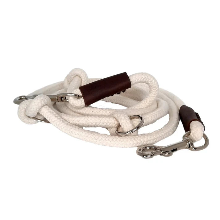 Just Cotton 3-in-1 Adjustable Rope Leash – Natural Ecru | 100% Organic & Hands-Free