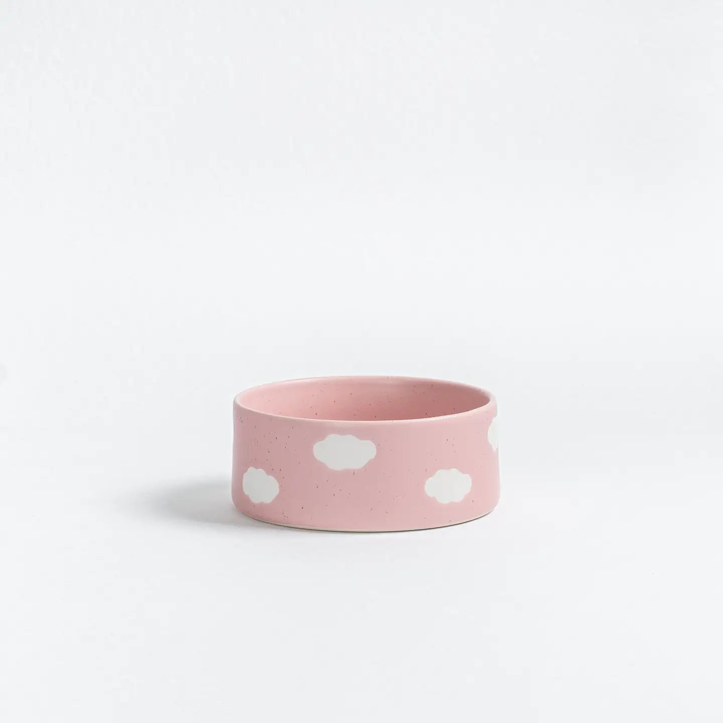 Side view of the Satin Pink Cloud bowl highlighting the unique cloud formations and soft-touch finish.