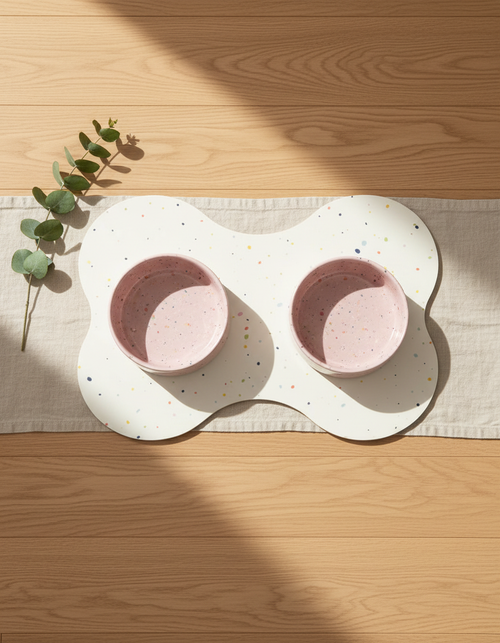 Smiley Bark Candy Pink bowl set with placemat