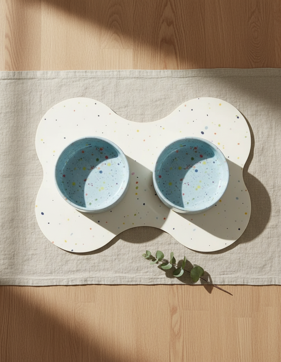 Smiley Bark Soft Blue bowl set with placemat