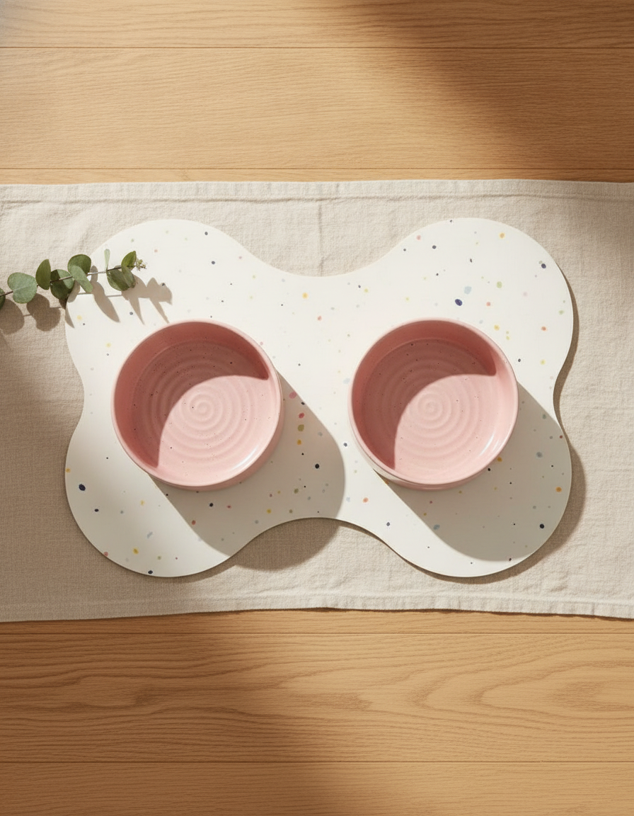 Smiley Bark Satin Pink bowl set with placemat