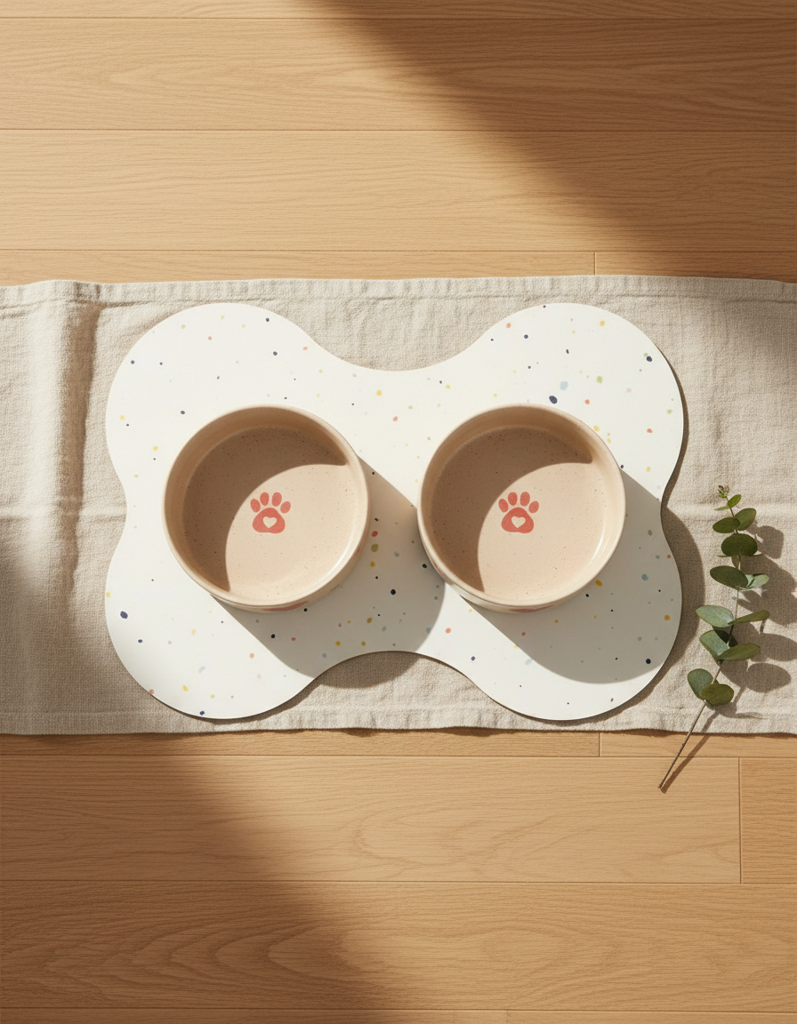Smiley Bark Cozy Hearts bowl set with placemat