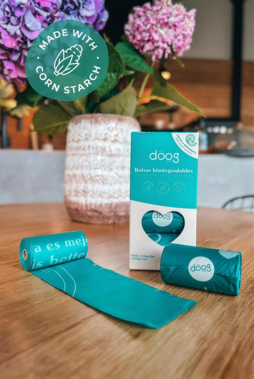 Box of biodegradable dog poop bags — 8 rolls of 15, 120 bags in total