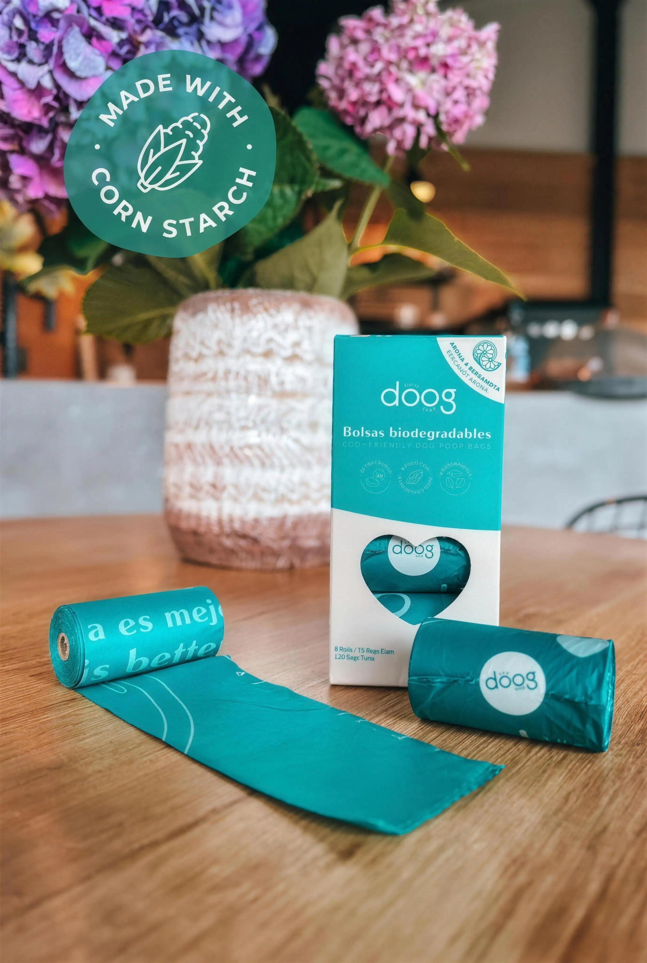 Box of biodegradable dog poop bags — 8 rolls of 15, 120 bags in total