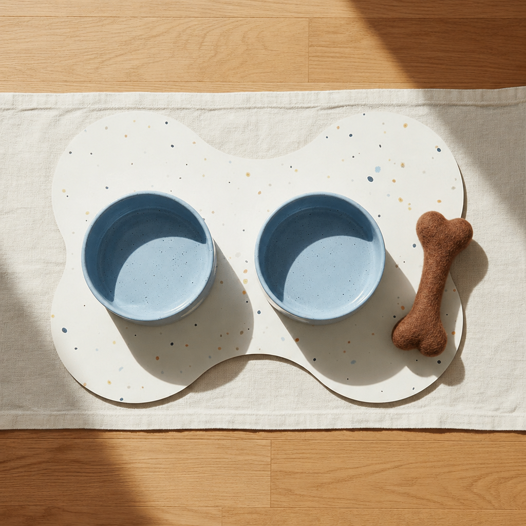 Large starter set, Cloud Sky Blue bowls, brown wool bone