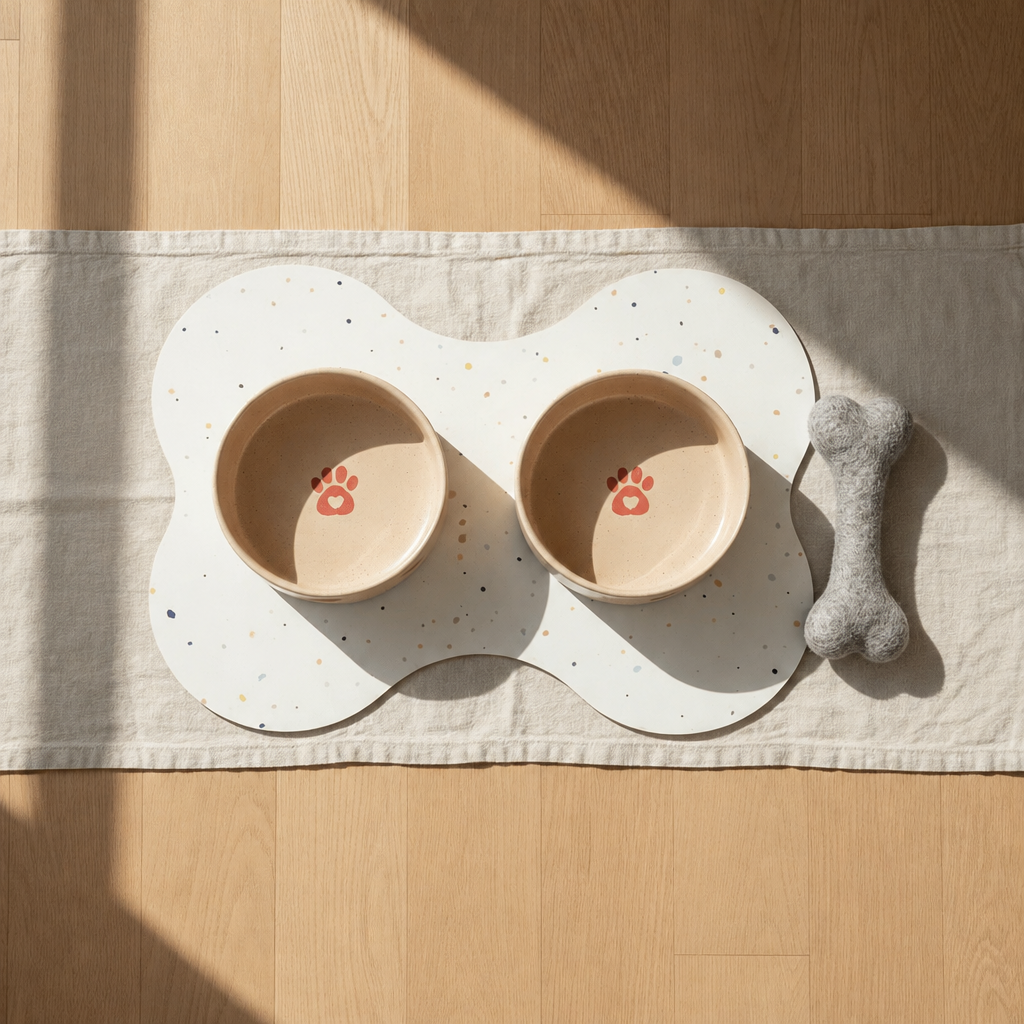 Large starter set, Cozy Hearts bowls, grey wool bone