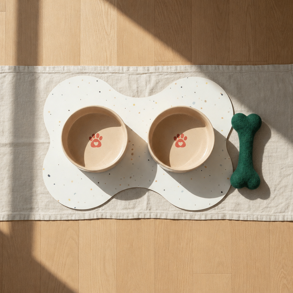 Large starter set, Cozy Hearts bowls, emerald green wool bone