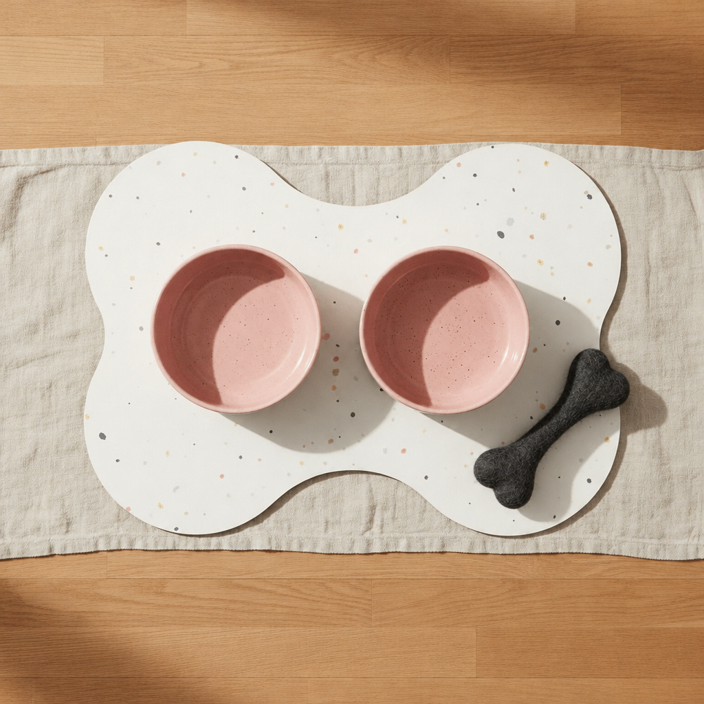 Large starter set, Cloud Satin Pink bowls, black wool bone