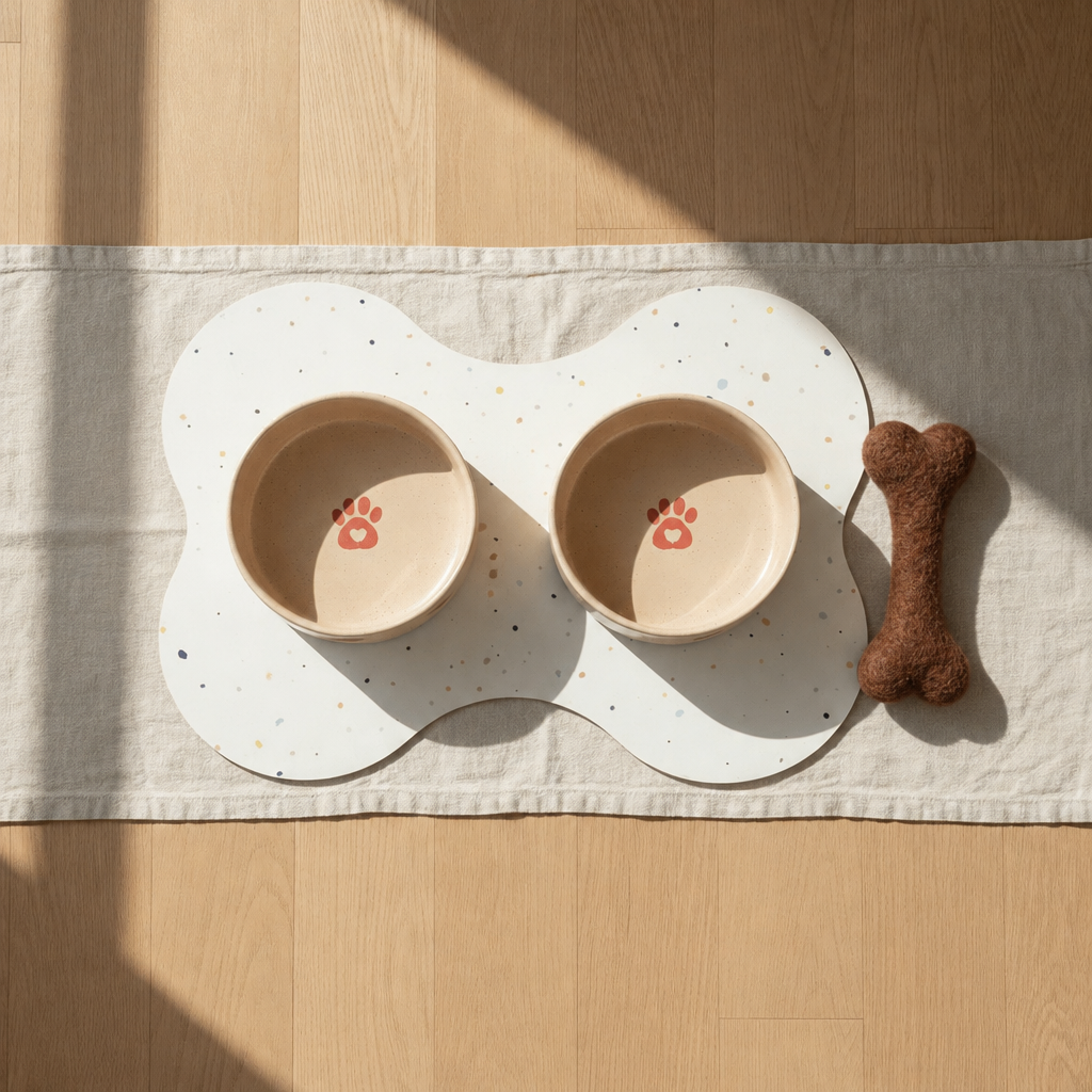 Large starter set, Cozy Hearts bowls, brown wool bone