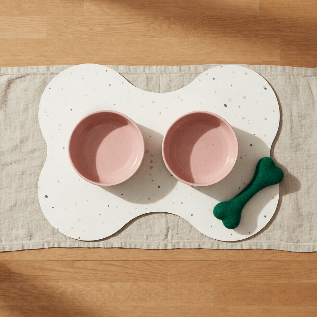 Large starter set, Cloud Satin Pink bowls, emerald green wool bone