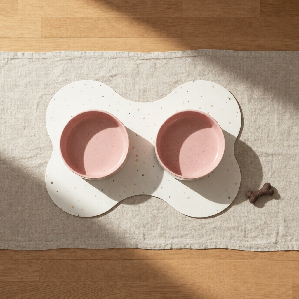 Small starter set, Cloud Satin Pink bowls, dark brown wool bone