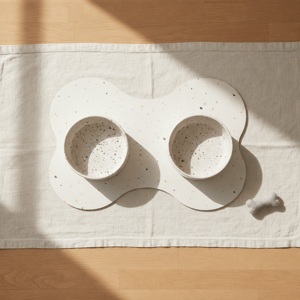 Small starter set, Splatter Pure White bowls, light grey wool bone