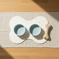 Soft Blue Splatter 16.5 cm bowls with placemat and 20 cm wool bone
