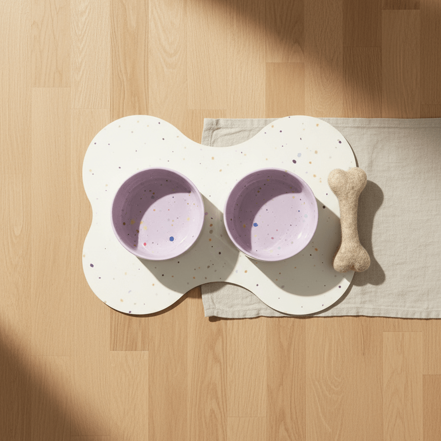 Dreamy Lilac Splatter bakken van 16,5 cm met placemat en wollen bot van 20 cm