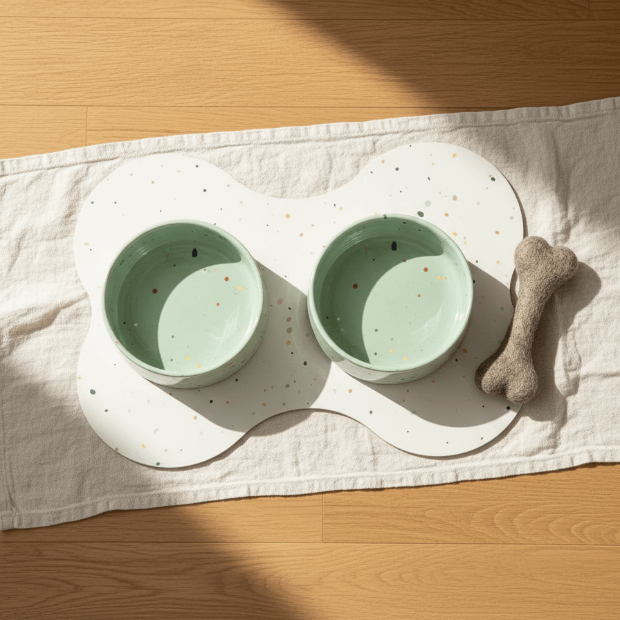 Sage Green Splatter bakken van 16,5 cm met placemat en wollen bot van 20 cm