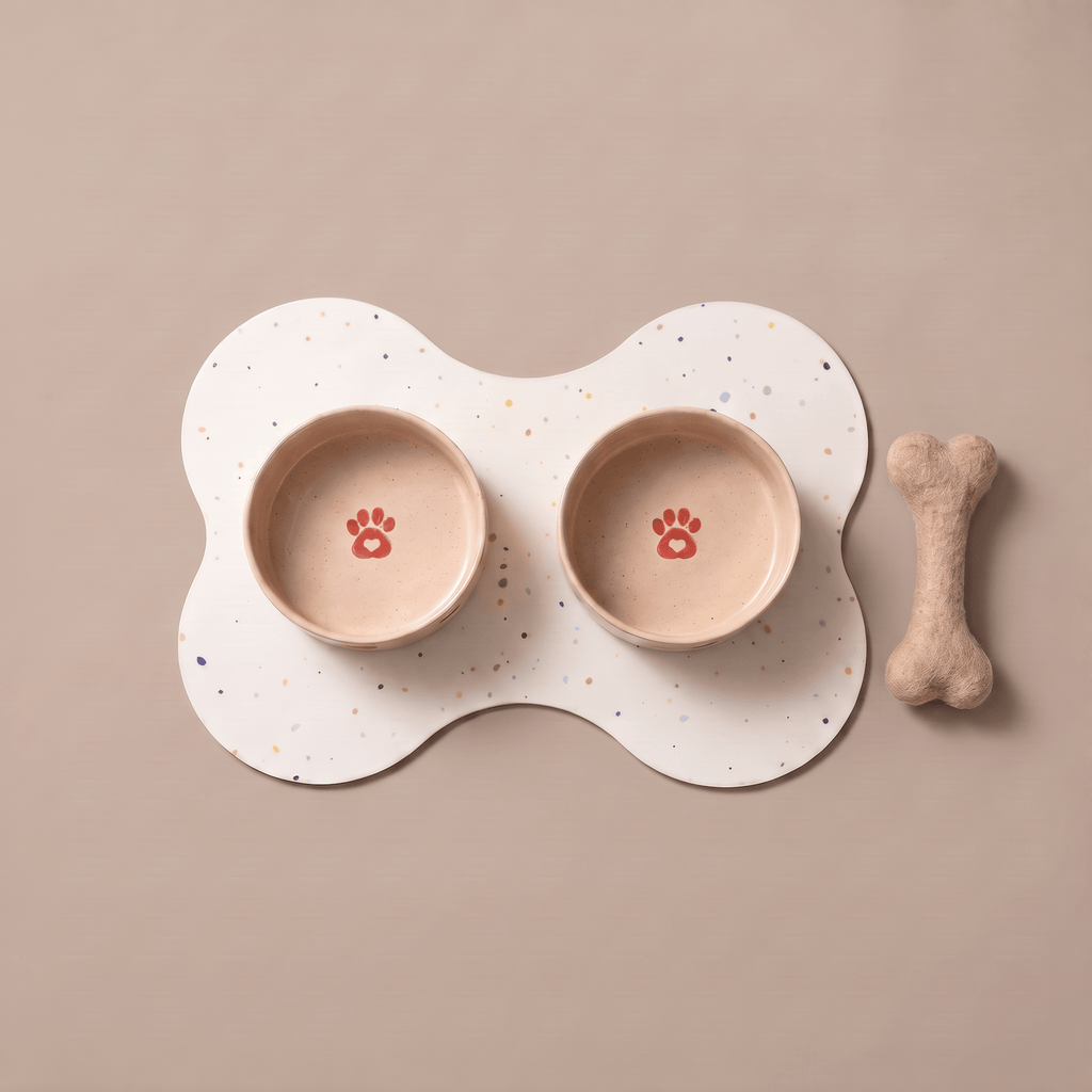 Cozy Hearts 16.5 cm bowls with placemat and felted wool bone