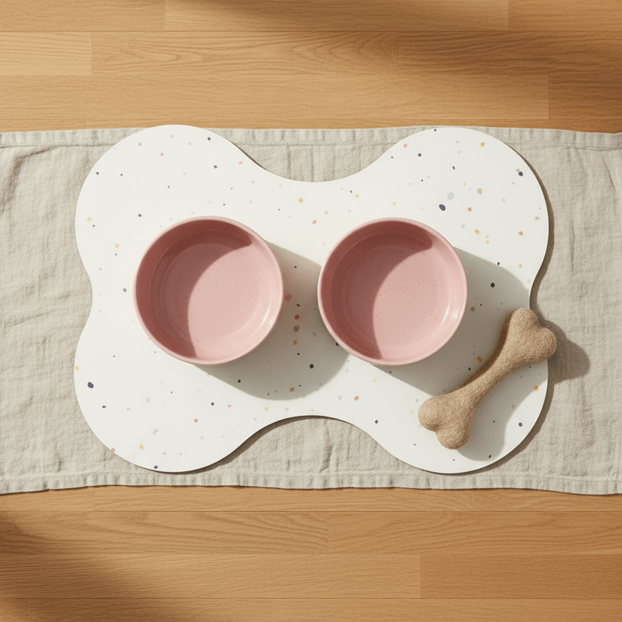 Satin Pink Cloud bakken van 16,5 cm met placemat en wollen bot van 20 cm