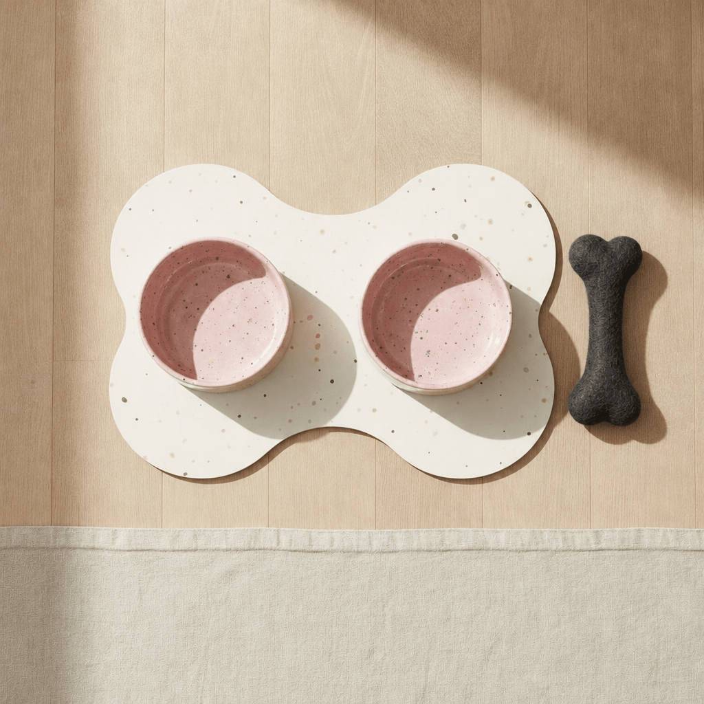 Large Dog Starter Set – Bowls, Placemat and Wool Bone - Smiley Bark