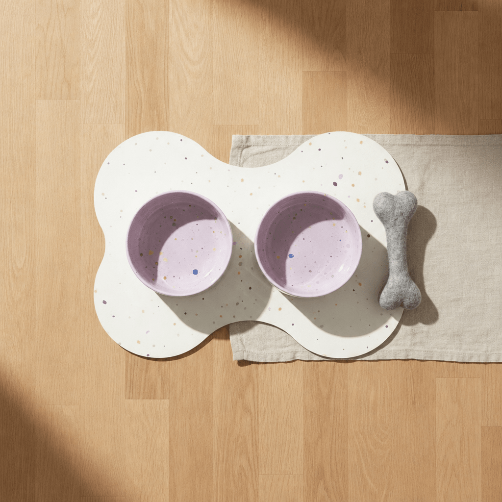 Large Dog Starter Set – Bowls, Placemat and Wool Bone - Smiley Bark