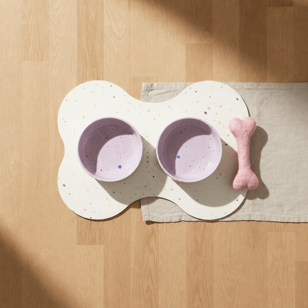 Large Dog Starter Set – Bowls, Placemat and Wool Bone - Smiley Bark