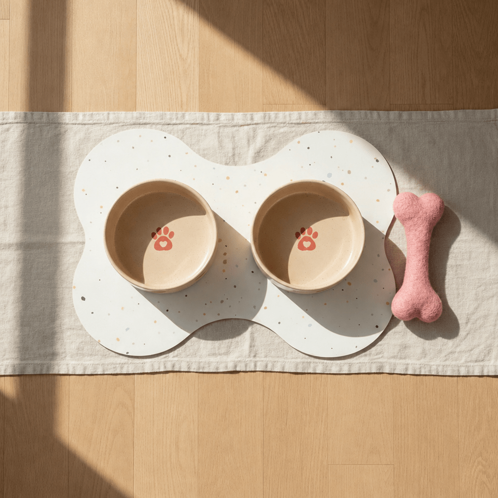 Large Dog Starter Set – Bowls, Placemat and Wool Bone - Smiley Bark