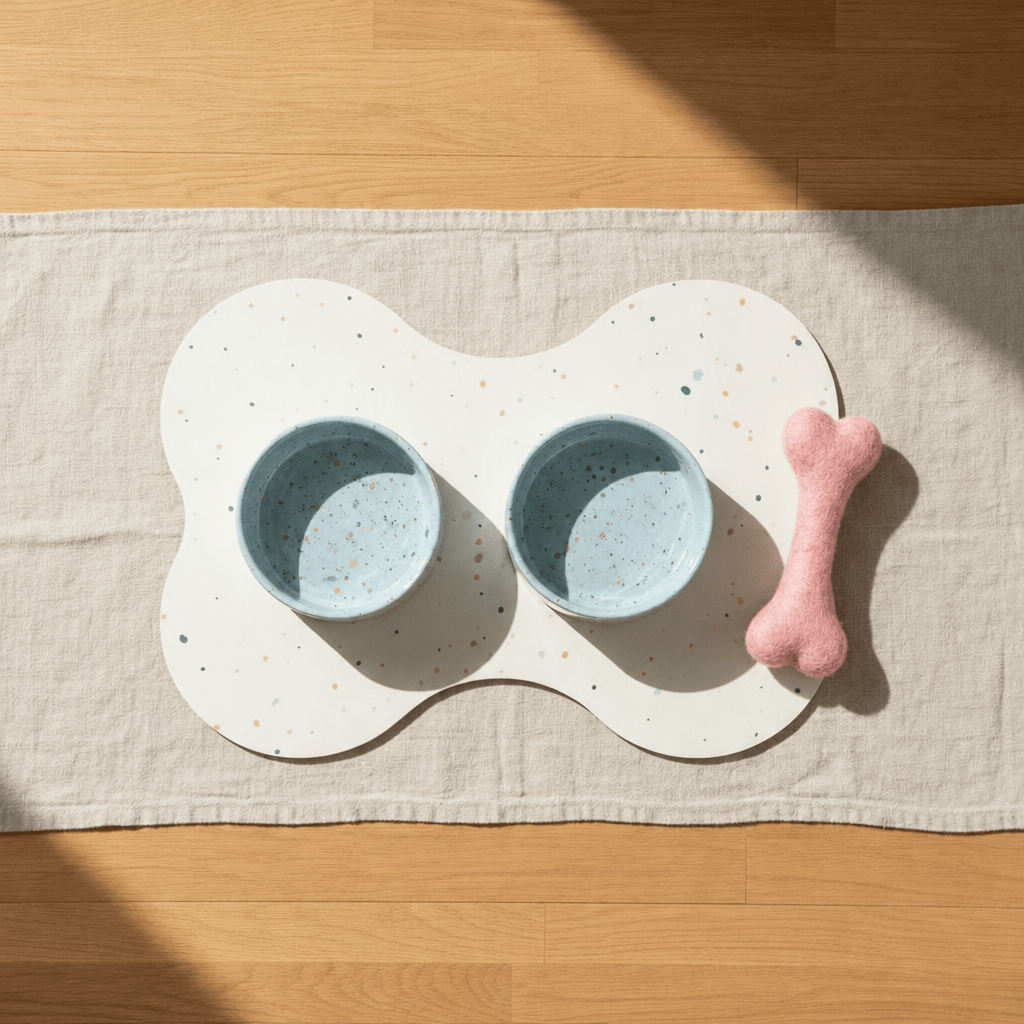 Large Dog Starter Set – Bowls, Placemat and Wool Bone - Smiley Bark