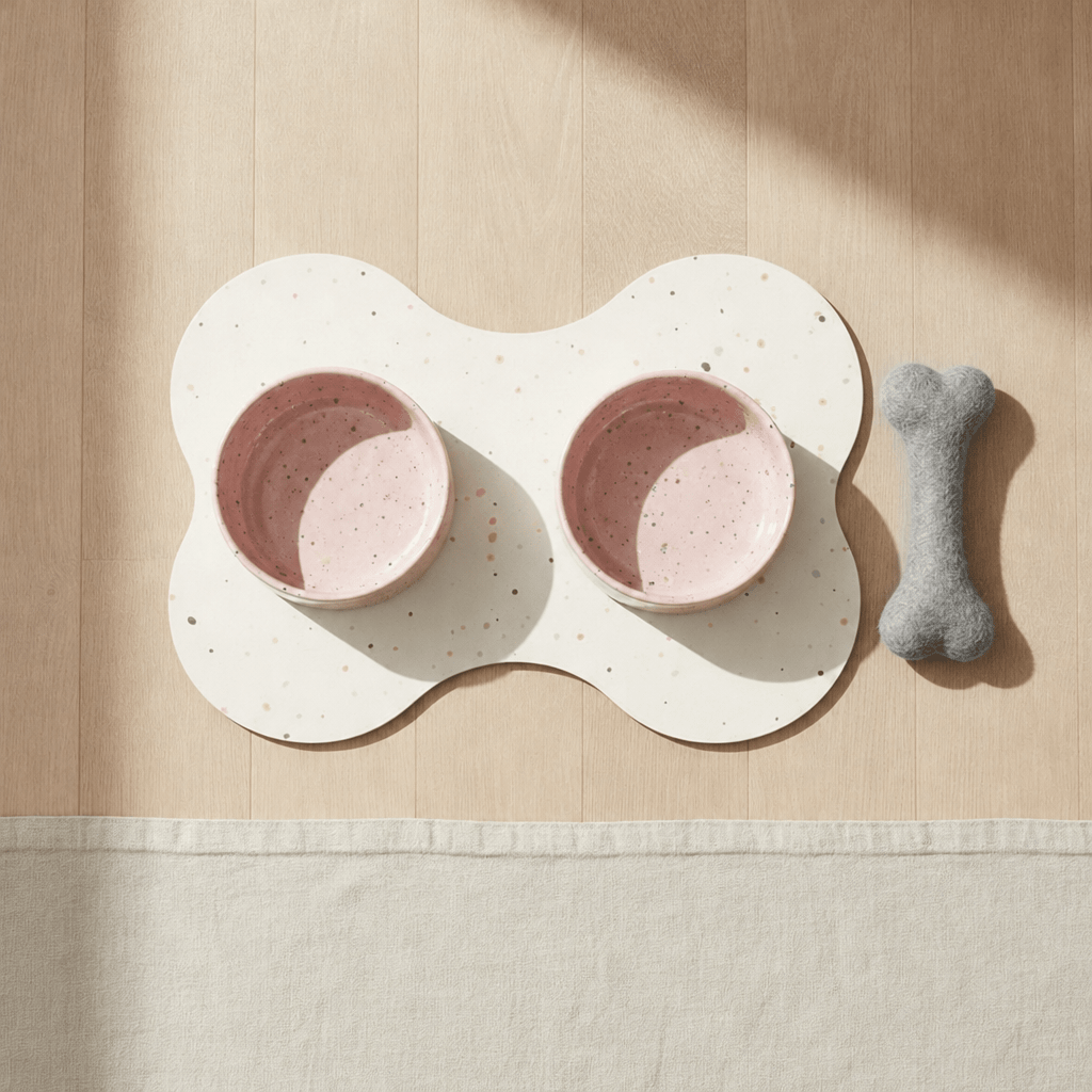 Large Dog Starter Set – Bowls, Placemat and Wool Bone - Smiley Bark