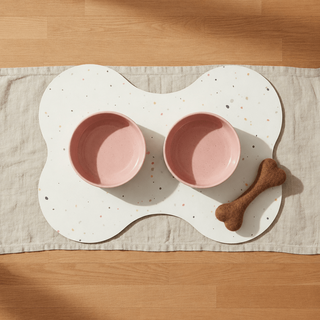 Large Dog Starter Set – Bowls, Placemat and Wool Bone - Smiley Bark