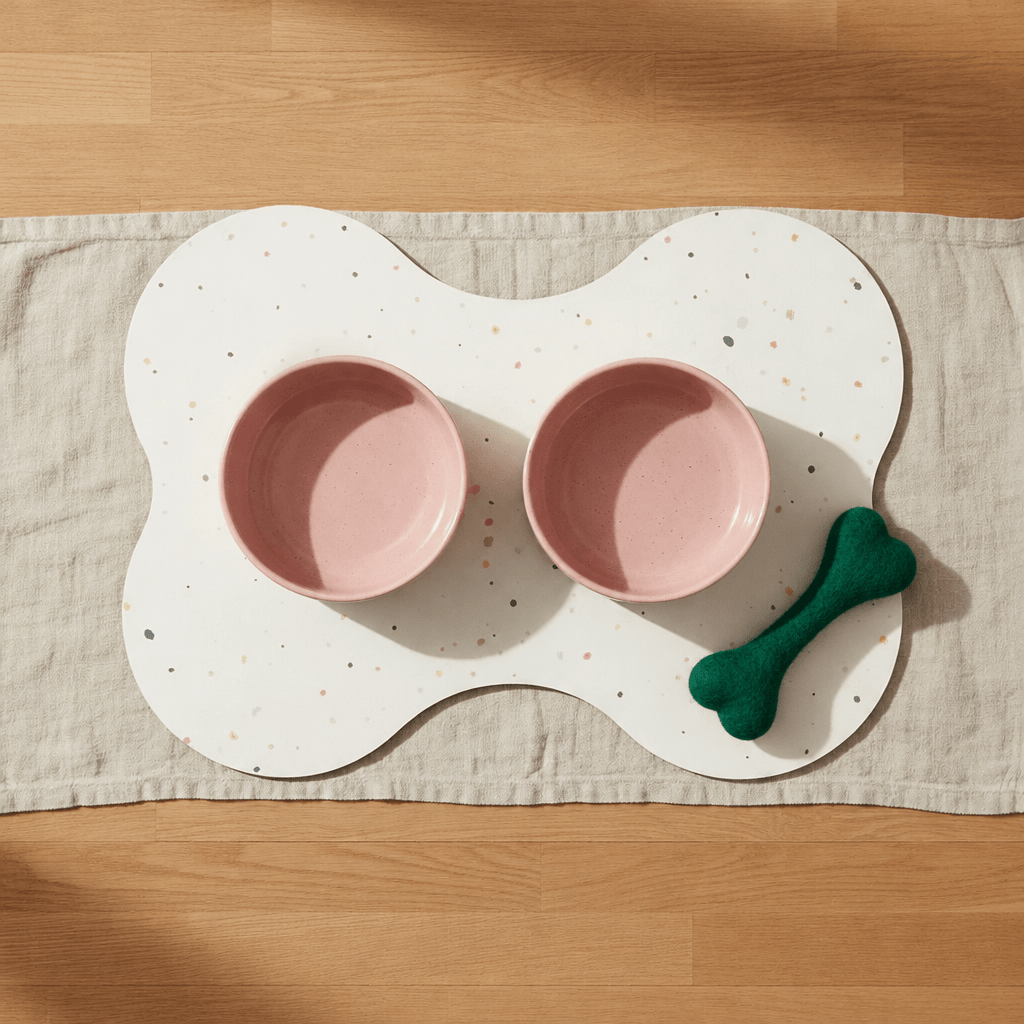 Large Dog Starter Set – Bowls, Placemat and Wool Bone - Smiley Bark