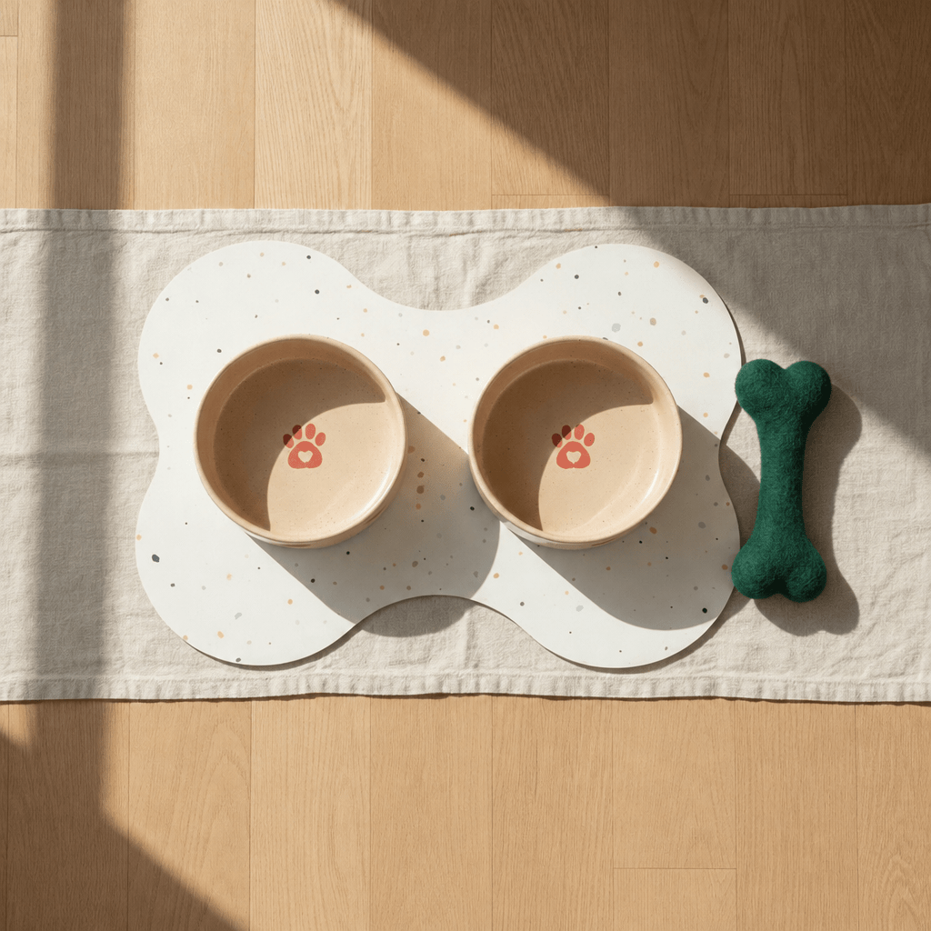 Large Dog Starter Set – Bowls, Placemat and Wool Bone - Smiley Bark