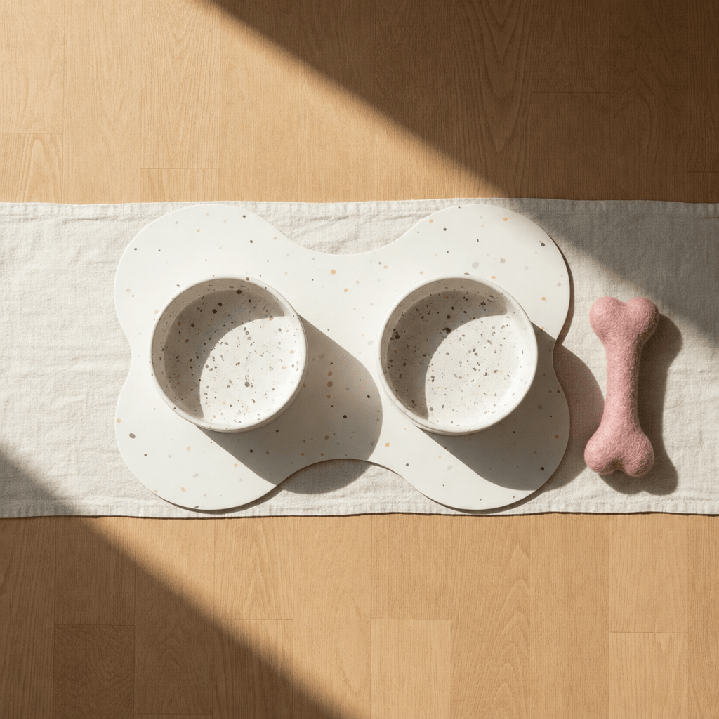 Large Dog Starter Set – Bowls, Placemat and Wool Bone - Smiley Bark