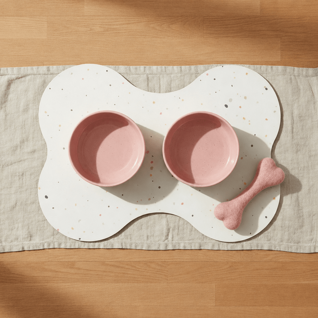 Large Dog Starter Set – Bowls, Placemat and Wool Bone - Smiley Bark