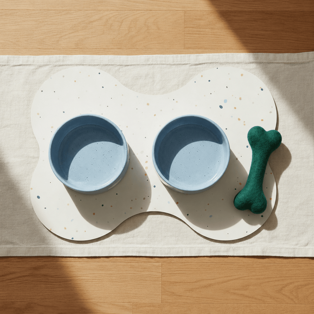 Large Dog Starter Set – Bowls, Placemat and Wool Bone - Smiley Bark