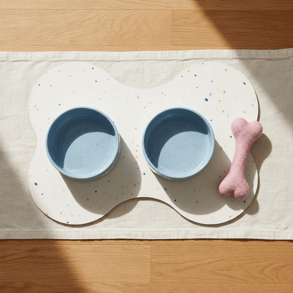 Large Dog Starter Set – Bowls, Placemat and Wool Bone - Smiley Bark