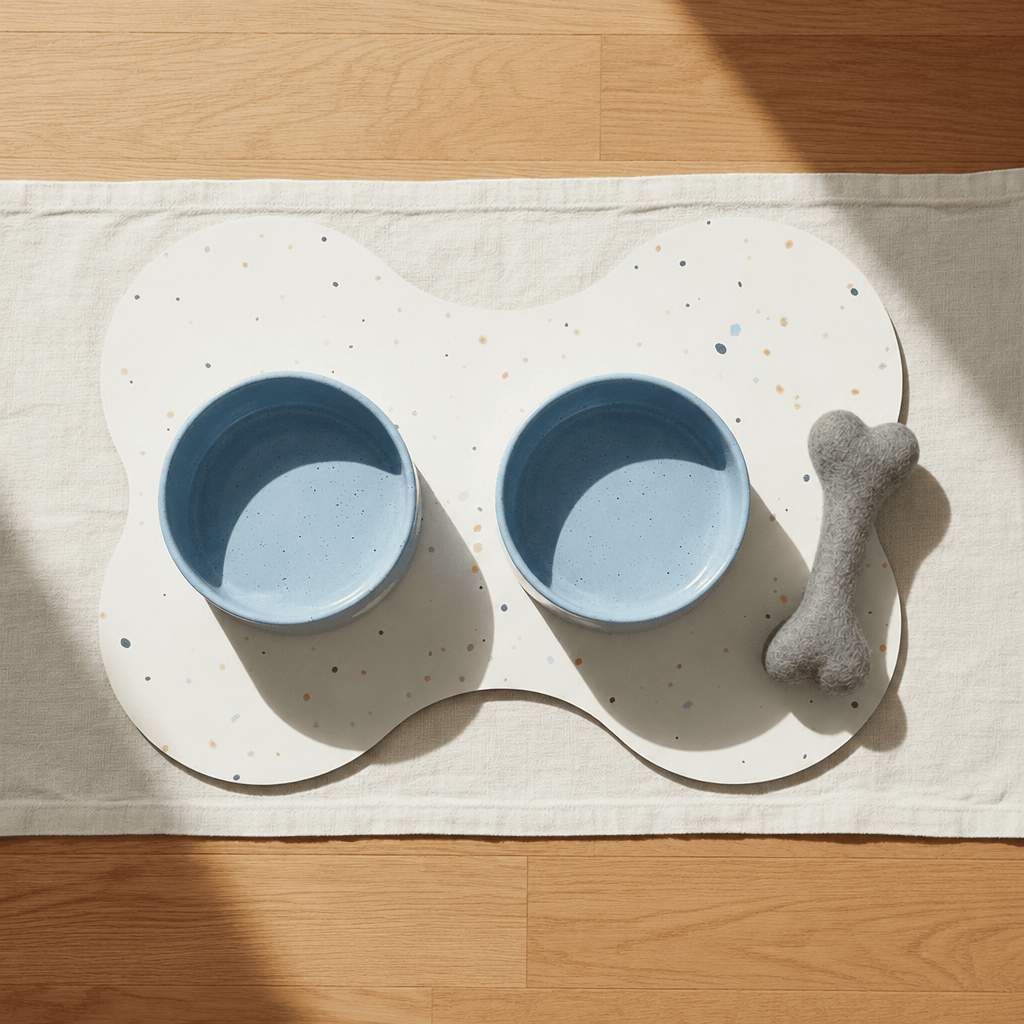 Large Dog Starter Set – Bowls, Placemat and Wool Bone - Smiley Bark