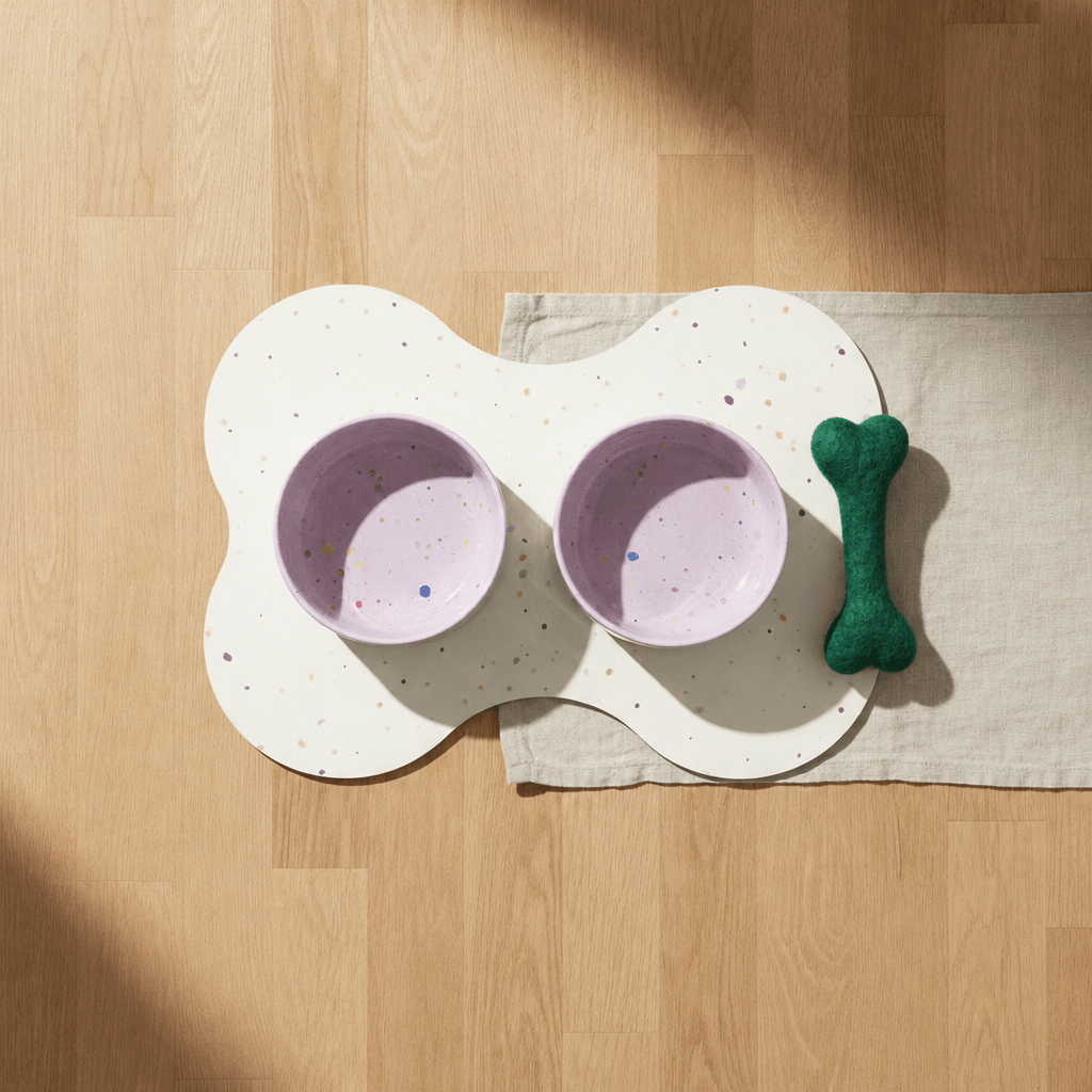 Large Dog Starter Set – Bowls, Placemat and Wool Bone - Smiley Bark