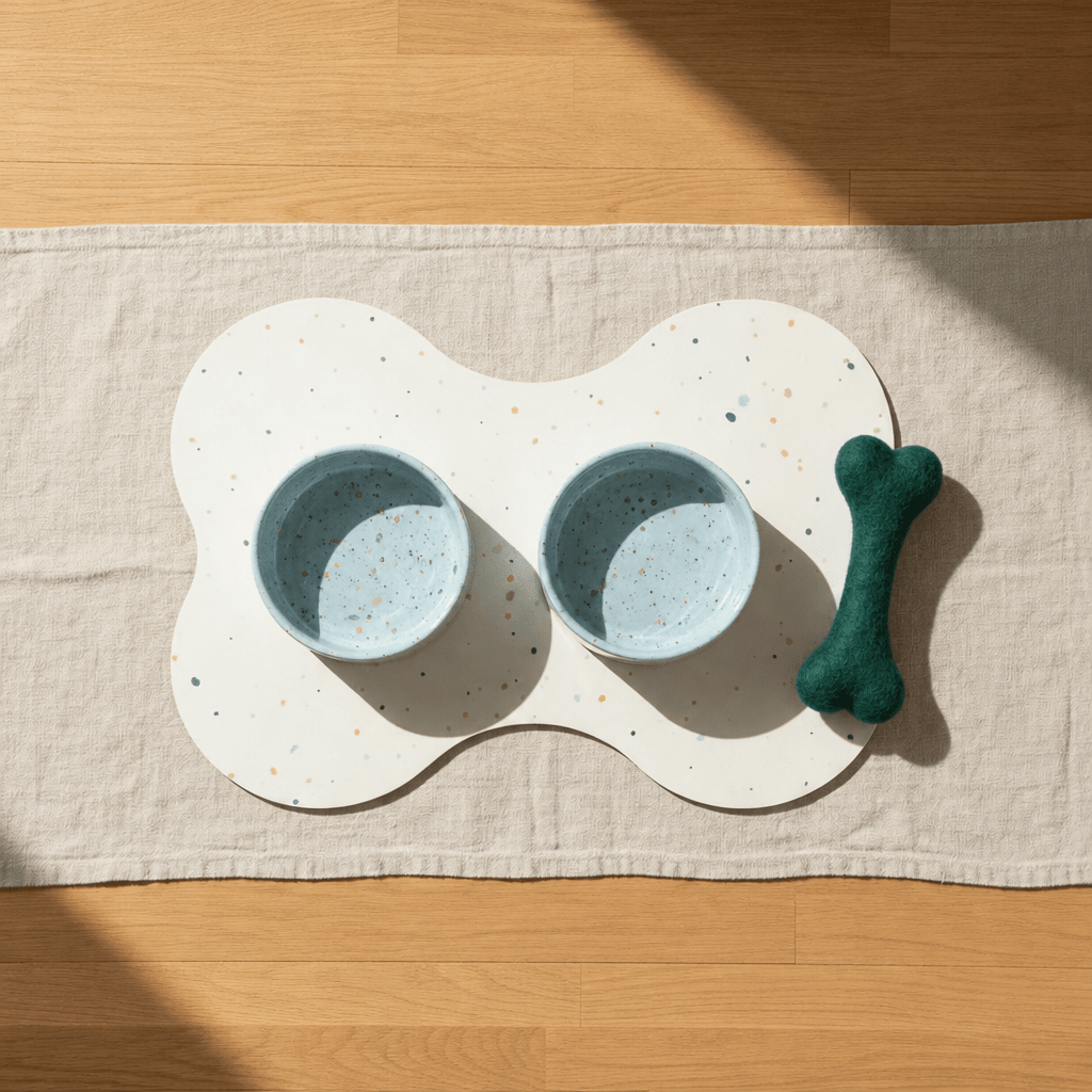 Large Dog Starter Set – Bowls, Placemat and Wool Bone - Smiley Bark