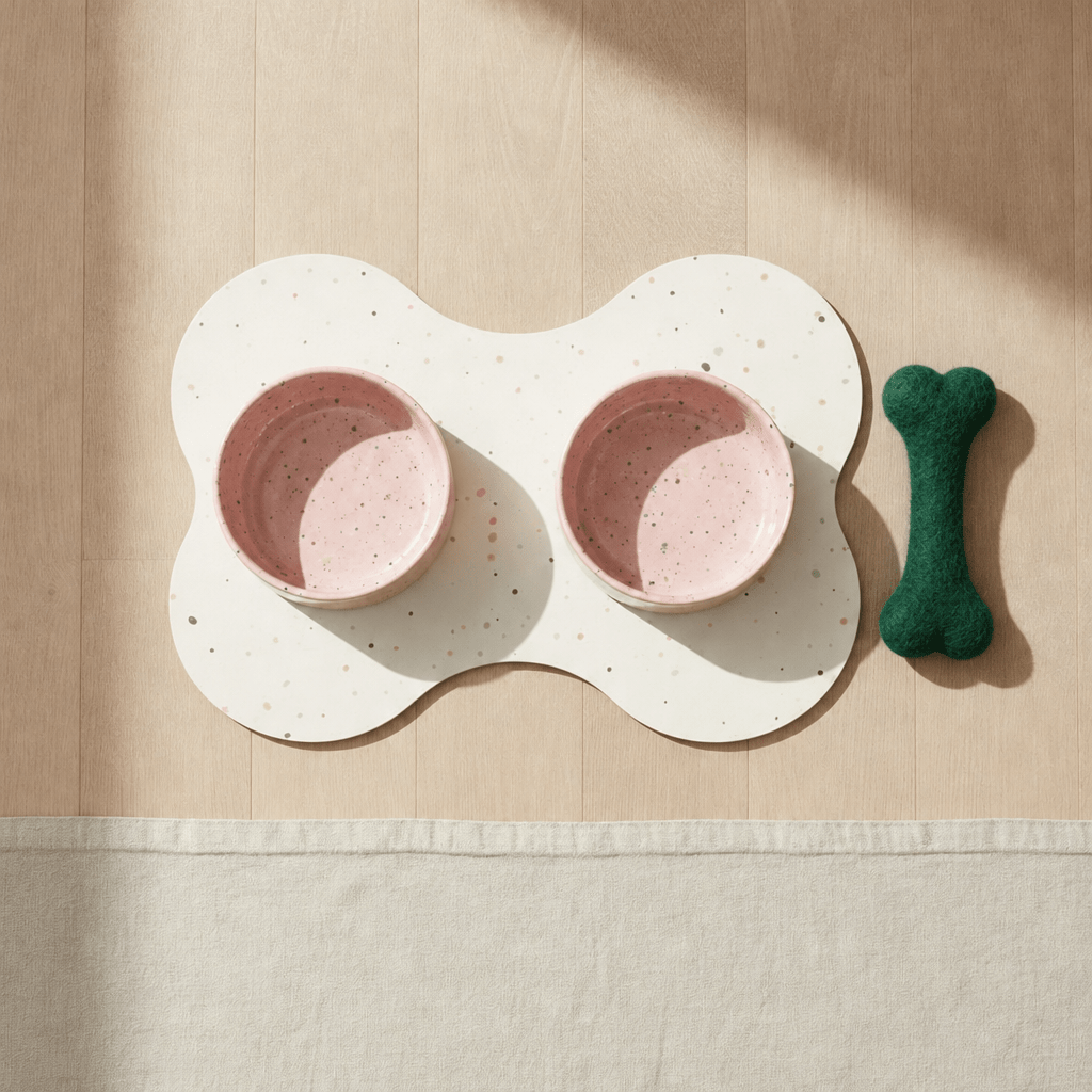 Large Dog Starter Set – Bowls, Placemat and Wool Bone - Smiley Bark