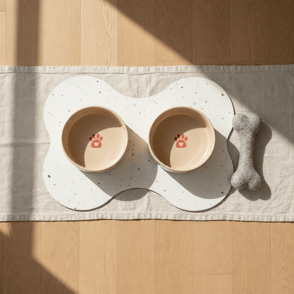 Large Dog Starter Set – Bowls, Placemat and Wool Bone - Smiley Bark