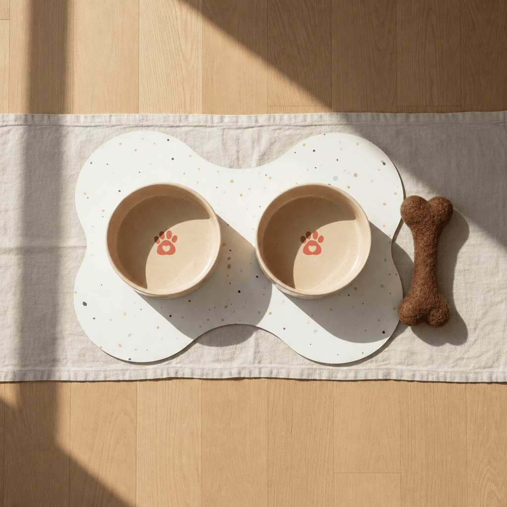 Large Dog Starter Set – Bowls, Placemat and Wool Bone - Smiley Bark
