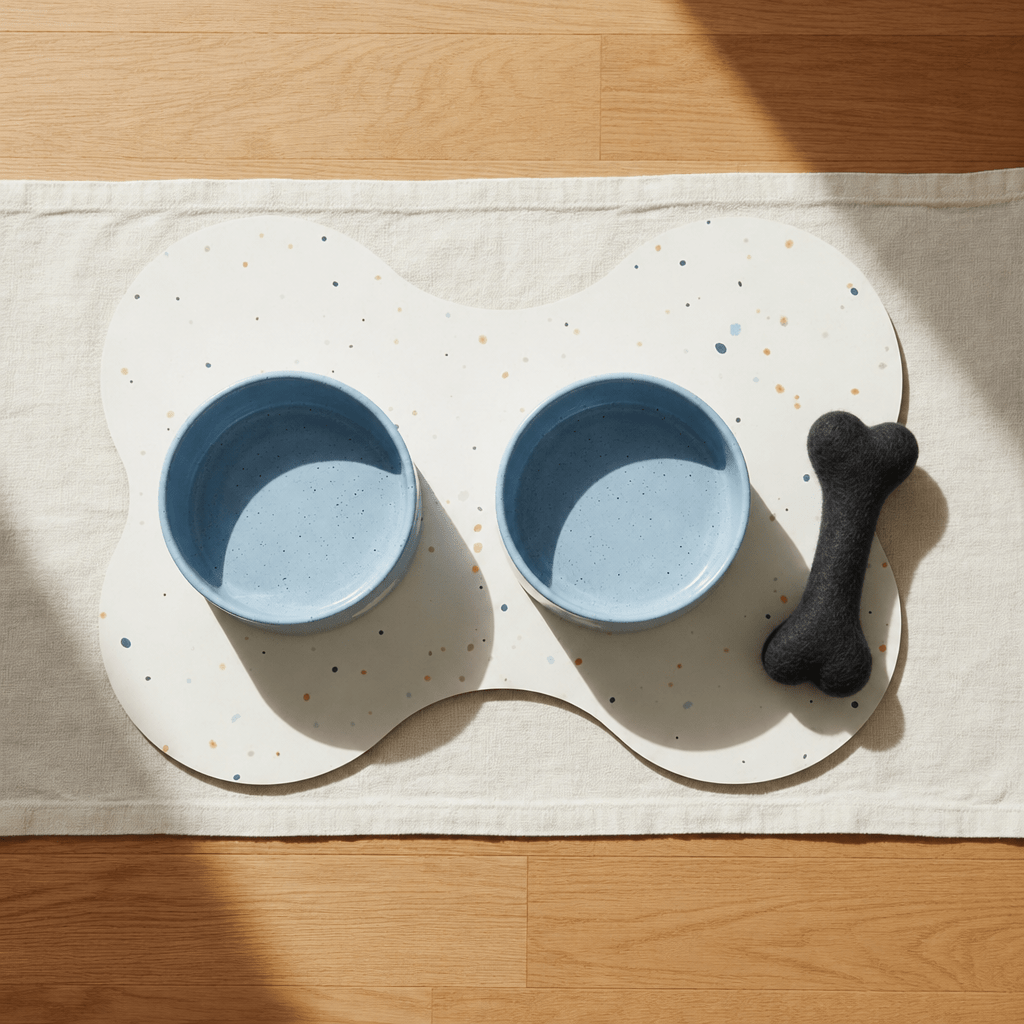 Large Dog Starter Set – Bowls, Placemat and Wool Bone - Smiley Bark