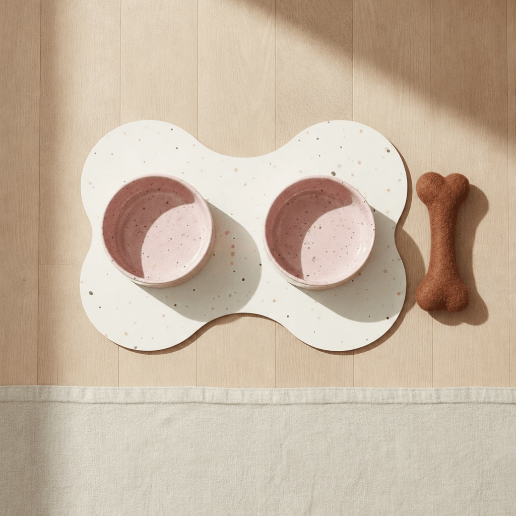 Large Dog Starter Set – Bowls, Placemat and Wool Bone - Smiley Bark