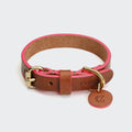 Perky Slim Leather Dog Collar – Cognac and Pink - Smiley Bark