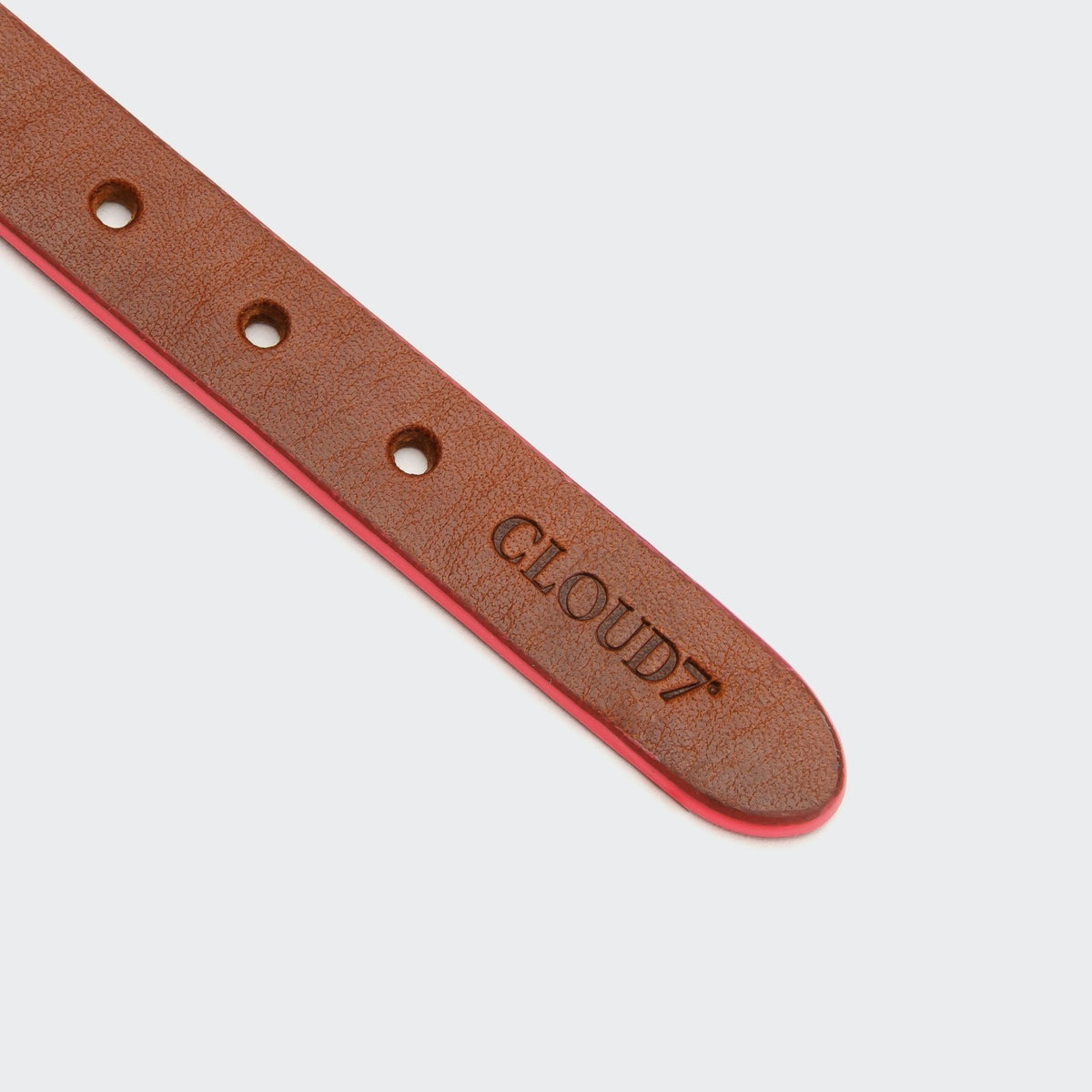 Perky Slim Leather Dog Collar – Cognac and Pink - Smiley Bark