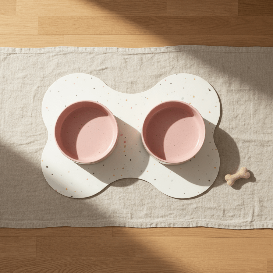 Satin Pink Cloud bakken, placemat en klein gevilt wollen bot als set