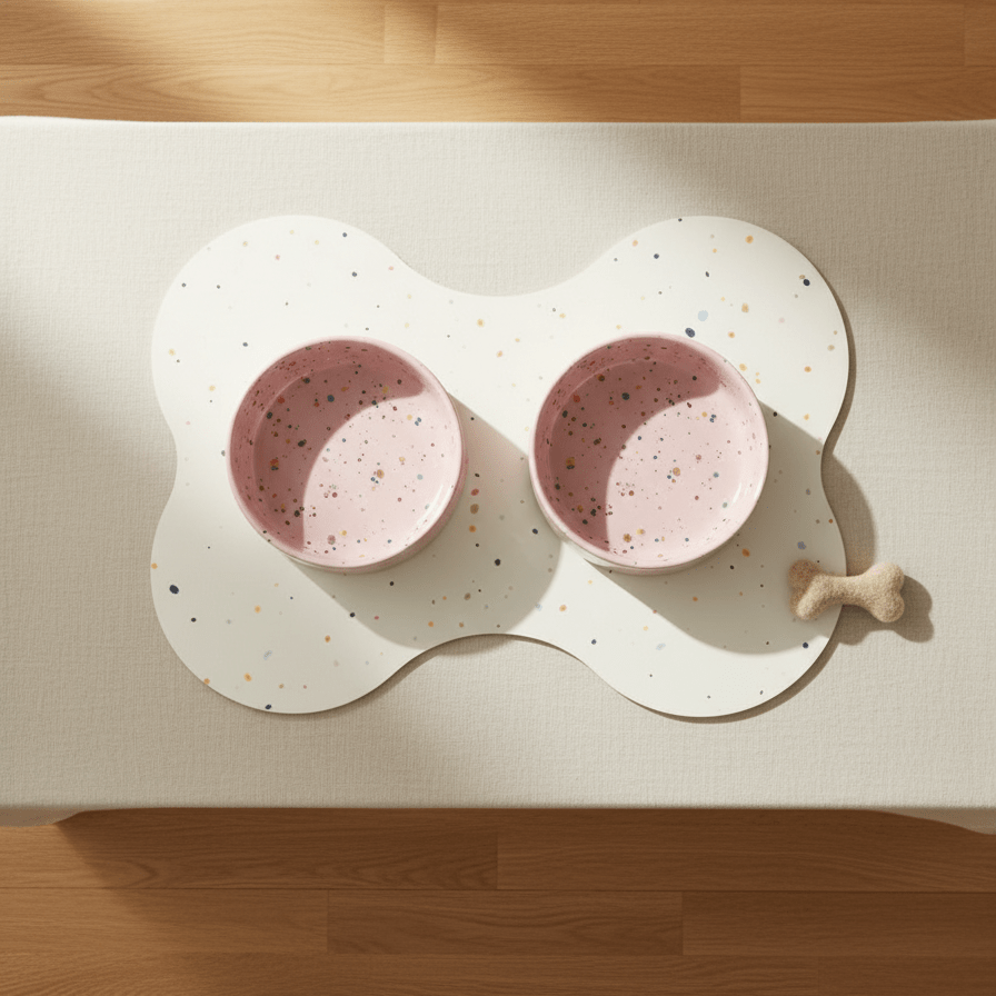 Candy Pink Splatter bakken, placemat en klein gevilt wollen bot als set