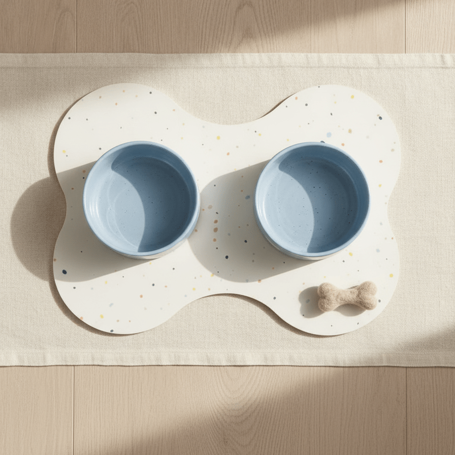Sky Blue Cloud bakken, placemat en klein gevilt wollen bot als set