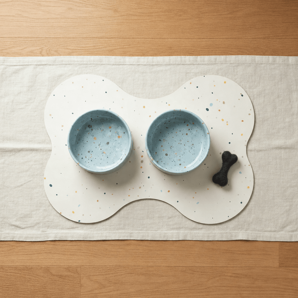 Small Dog Starter Set – Bowls, Placemat and Wool Bone - Smiley Bark
