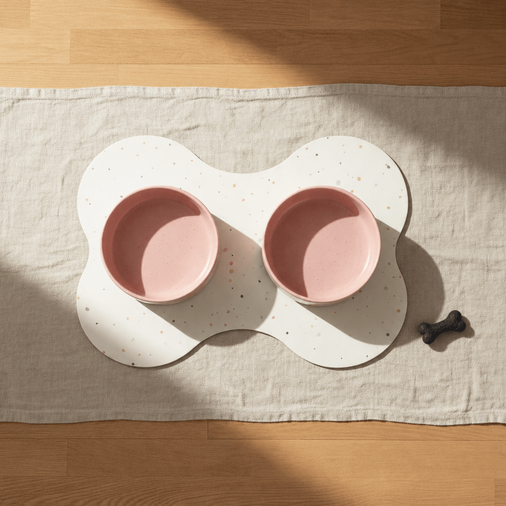 Small Dog Starter Set – Bowls, Placemat and Wool Bone - Smiley Bark